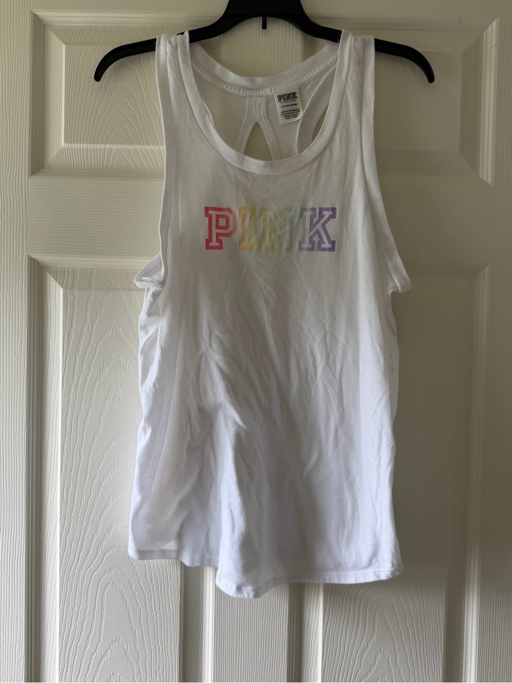 PINK Victoria's Secret White Racerback Tank with Black Logo - Picture 4 of 4